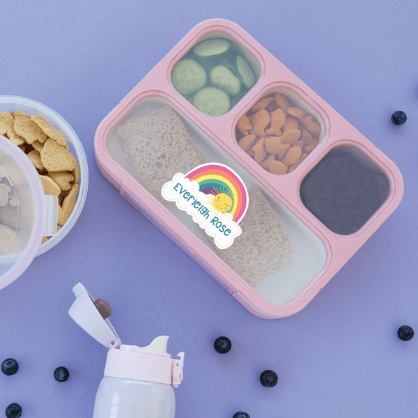 Over the Rainbow Die Cut Name Label on Bento Box